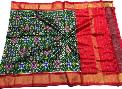 Stunning Green Pure Silk Pochampalli Ikat Dupatta - Luxurion World