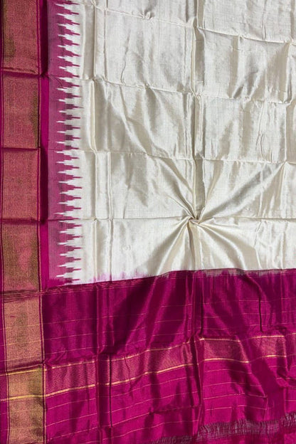 Stunning Off White Pure Silk Pochampalli Ikat Dupatta - Luxurion World