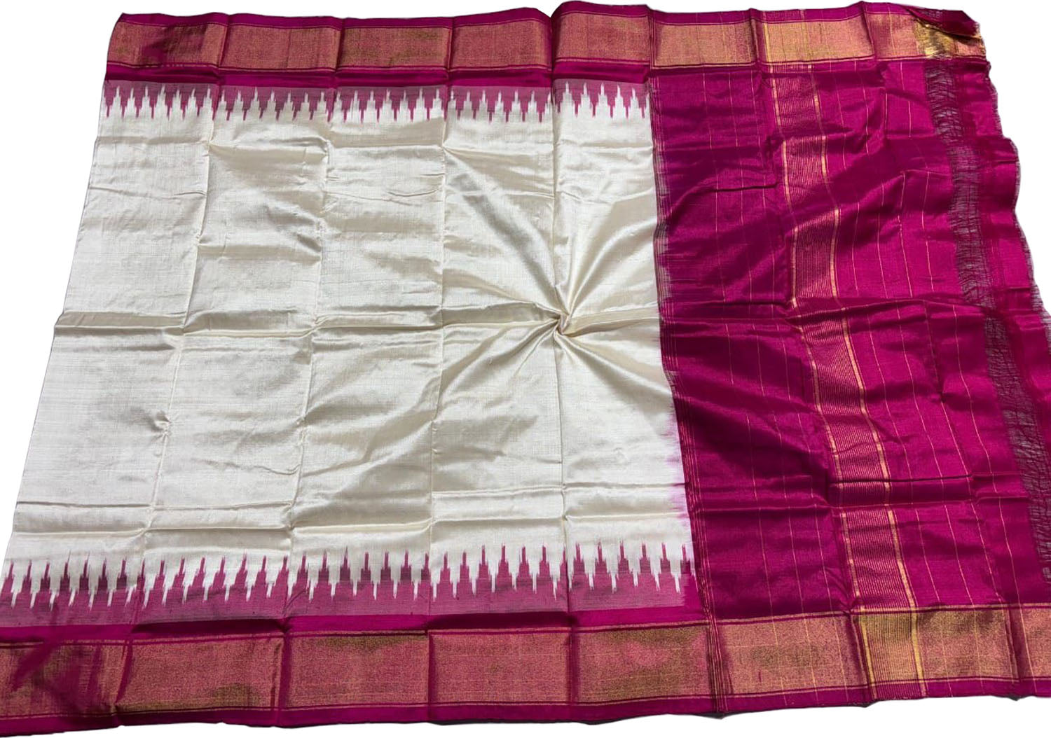 Stunning Off White Pure Silk Pochampalli Ikat Dupatta - Luxurion World