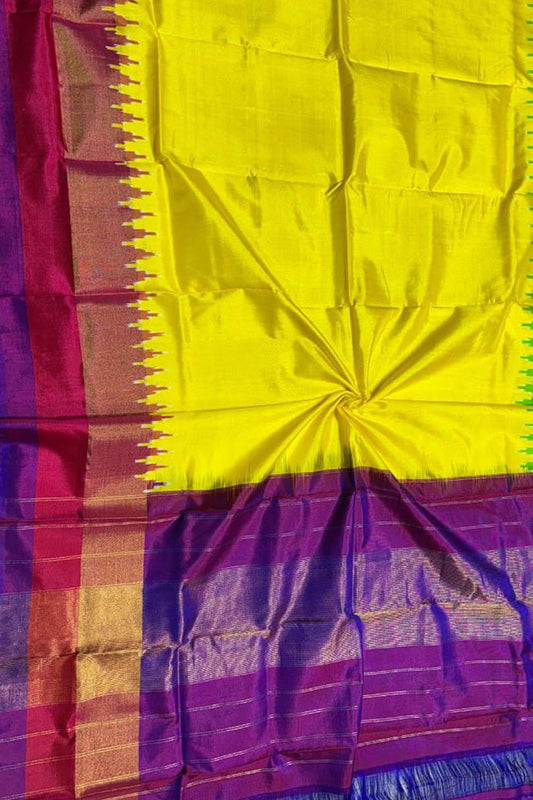 Yellow Pure Silk Pochampalli Ikat Dupatta - Luxurion World