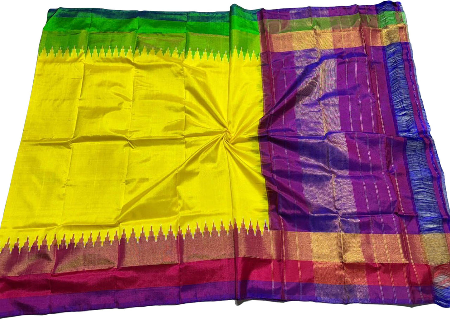 Yellow Pure Silk Pochampalli Ikat Dupatta - Luxurion World