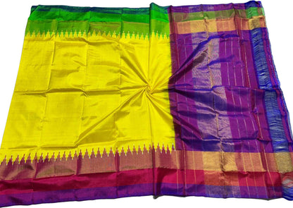 Yellow Pure Silk Pochampalli Ikat Dupatta - Luxurion World