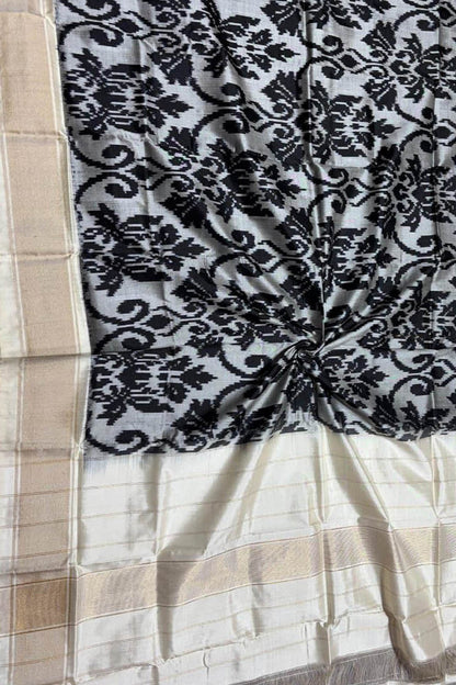 Elegant Grey Pure Silk Pochampalli Ikat Dupatta - Luxurion World