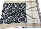 Elegant Grey Pure Silk Pochampalli Ikat Dupatta - Luxurion World