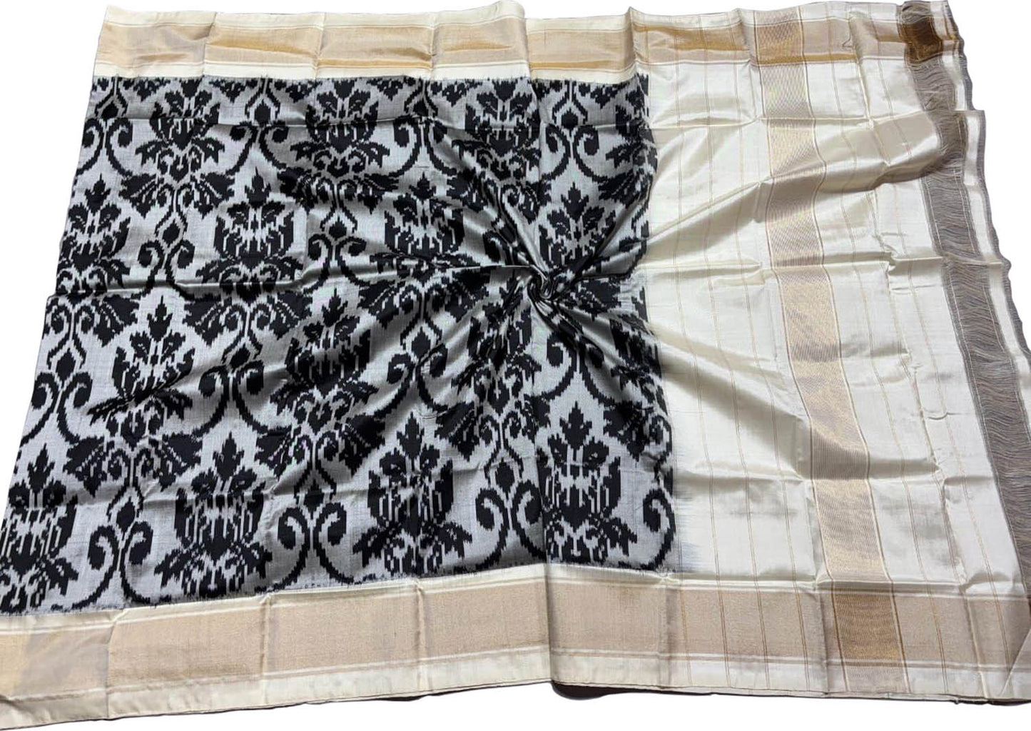 Elegant Grey Pure Silk Pochampalli Ikat Dupatta - Luxurion World