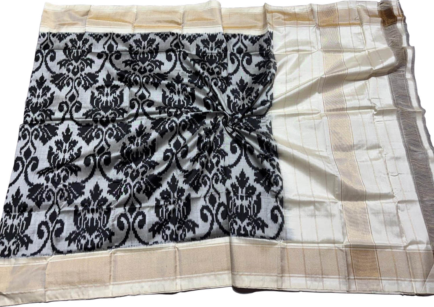 Elegant Grey Pure Silk Pochampalli Ikat Dupatta - Luxurion World