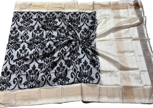 Elegant Grey Pure Silk Pochampalli Ikat Dupatta - Luxurion World