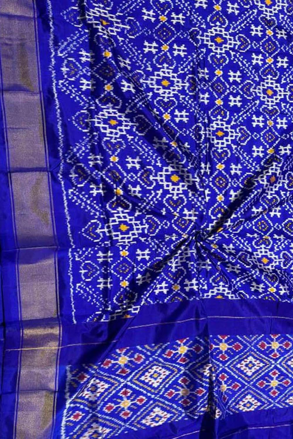 Blue Pure Silk Pochampalli Ikat Dupatta - Luxurion World