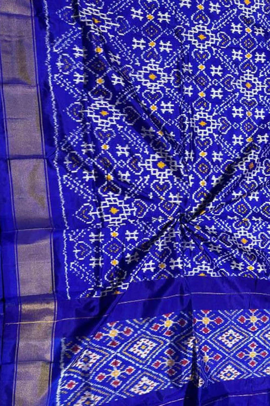 Blue Pure Silk Pochampalli Ikat Dupatta - Luxurion World