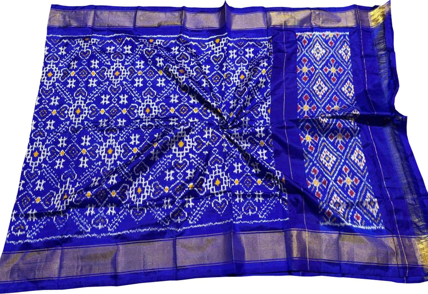 Blue Pure Silk Pochampalli Ikat Dupatta - Luxurion World