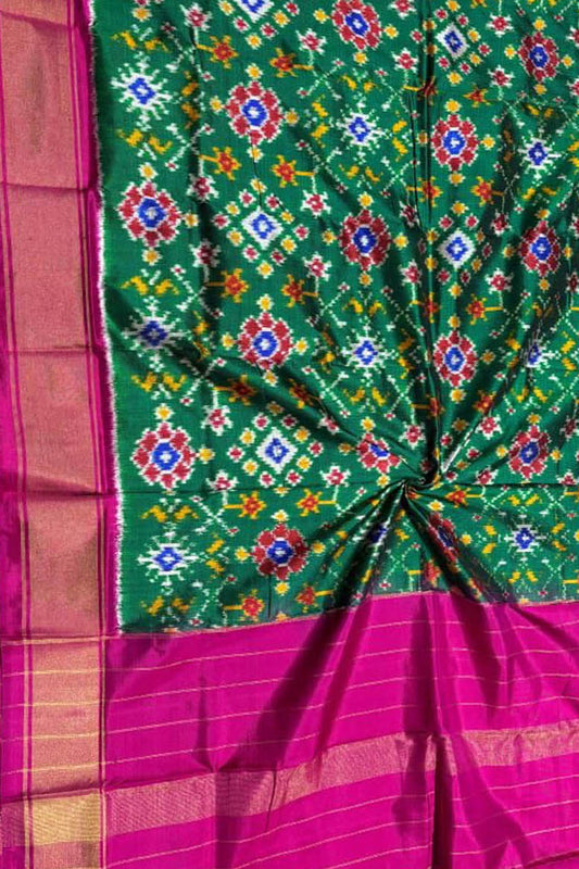 Stunning Green Pure Silk Pochampalli Ikat Dupatta - Luxurion World