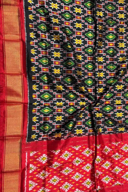Exquisite Black Pure Silk Pochampalli Ikat Dupatta - Luxurion World