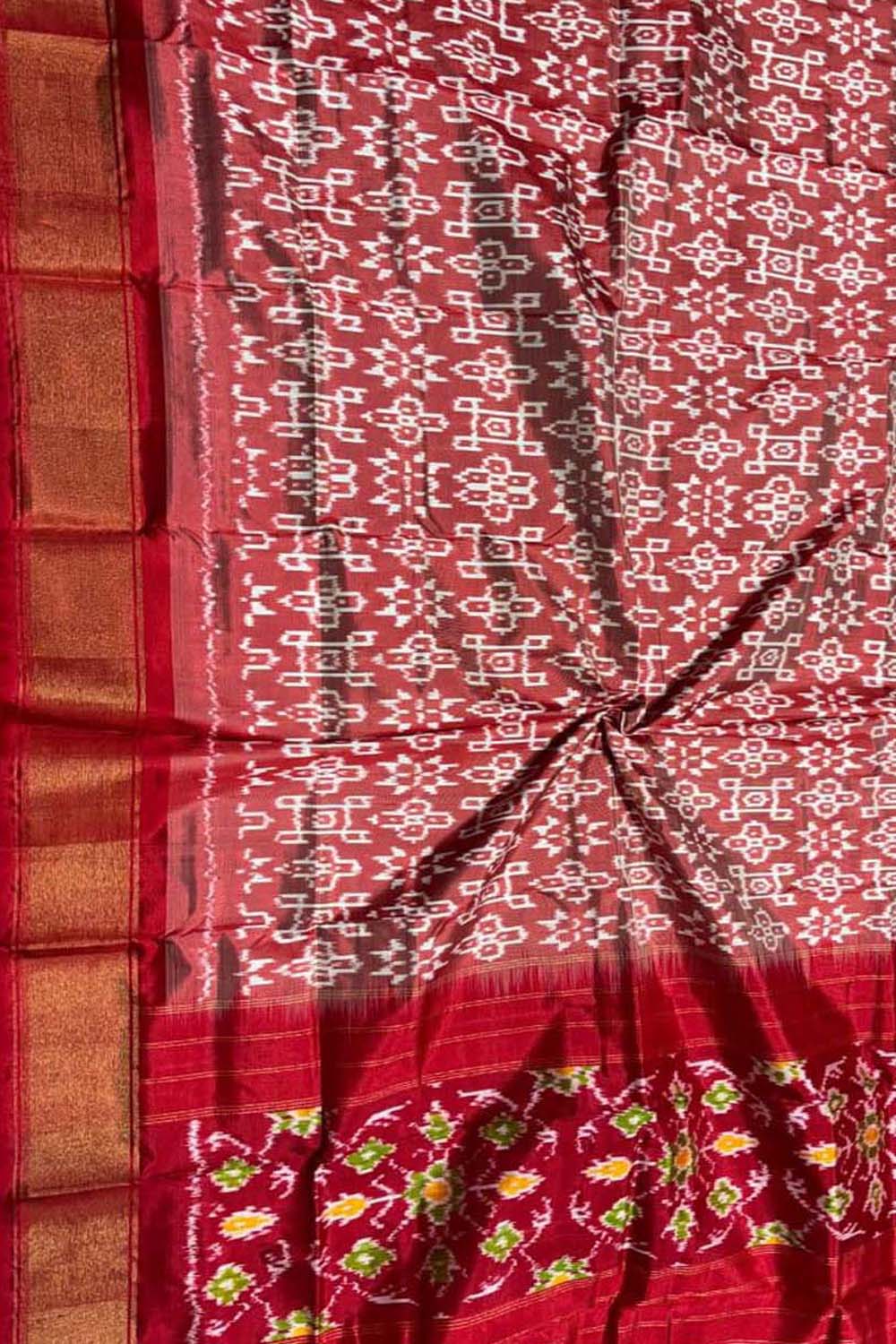 Red Pure Silk Pochampalli Ikat Dupatta - Luxurion World