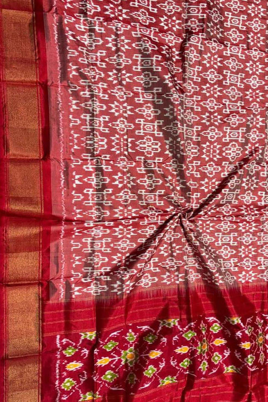 Red Pure Silk Pochampalli Ikat Dupatta - Luxurion World