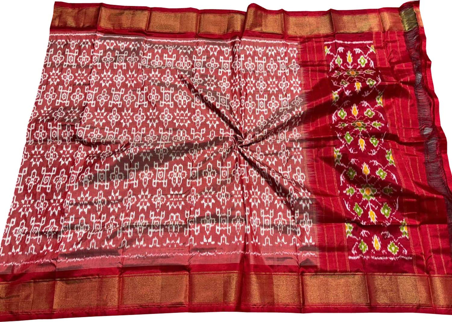 Red Pure Silk Pochampalli Ikat Dupatta - Luxurion World
