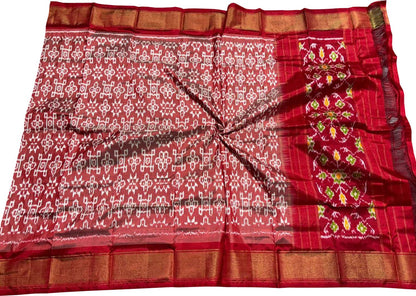 Red Pure Silk Pochampalli Ikat Dupatta - Luxurion World