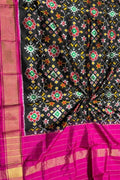 Exquisite Black Pure Silk Pochampalli Ikat Dupatta - Luxurion World