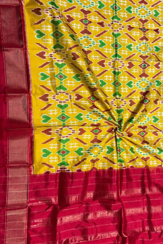 Yellow Pure Silk Pochampalli Ikat Dupatta - Luxurion World