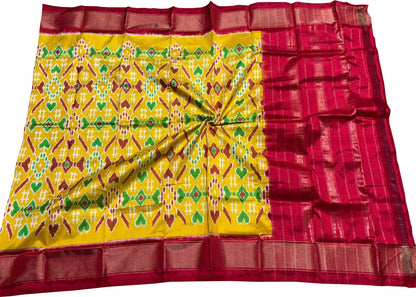 Yellow Pure Silk Pochampalli Ikat Dupatta - Luxurion World