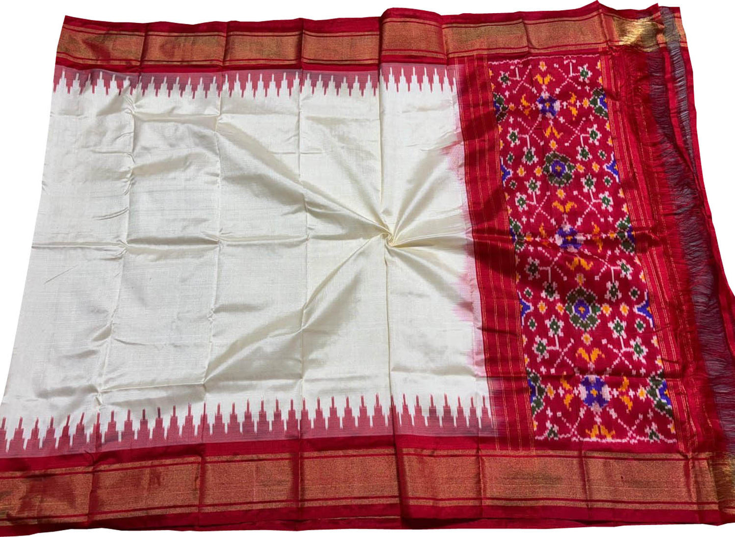 Elegant Off White Pure Silk Pochampalli Ikat Dupatta - Luxurion World