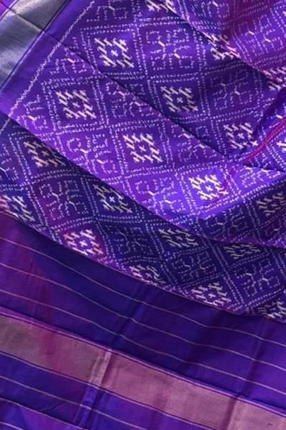 Purple Handloom Pochampally Ikat Pure Silk Dupatta - Luxurion World