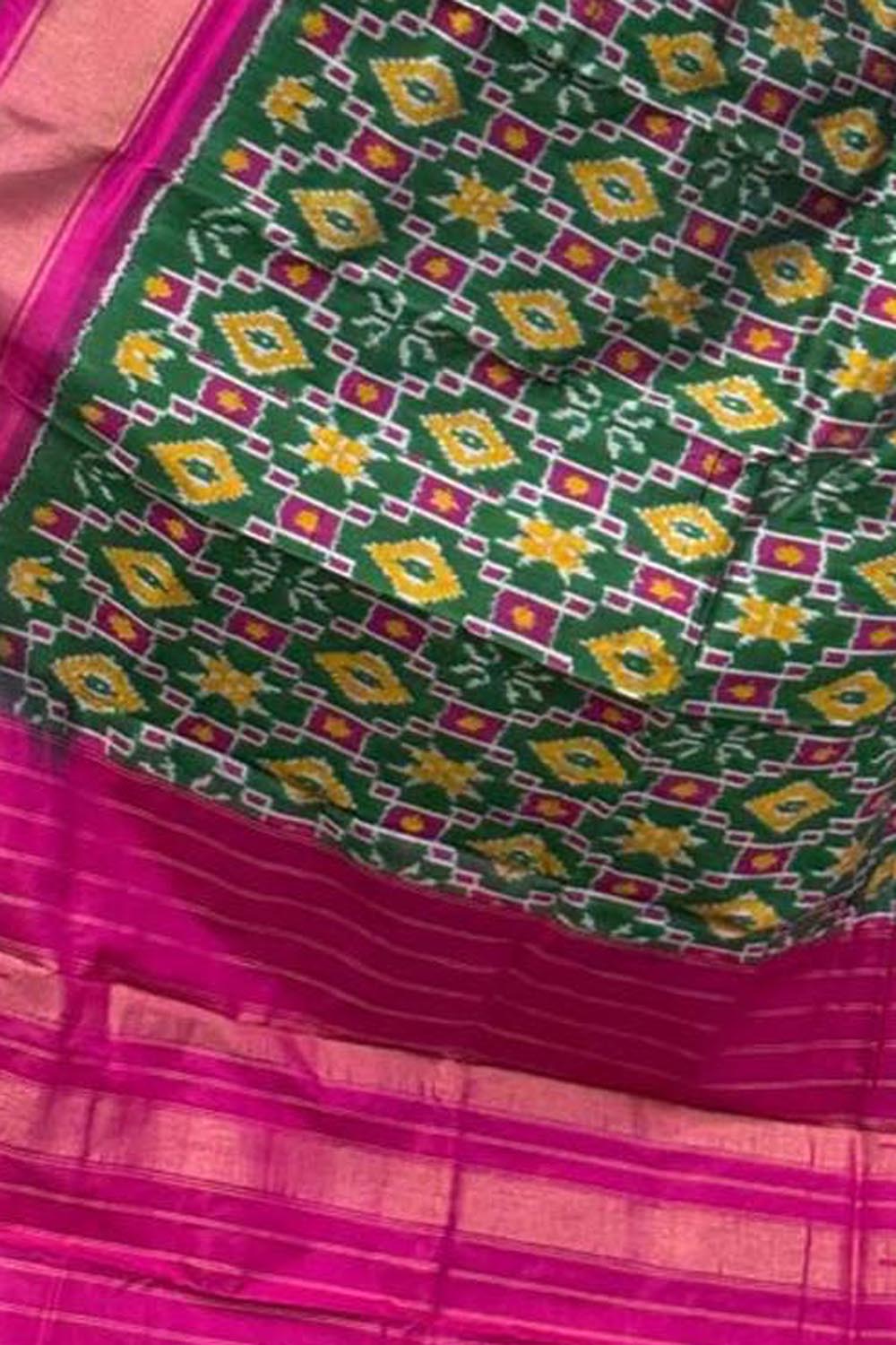 Green Handloom Pochampally Ikat Pure Silk Dupatta - Luxurion World