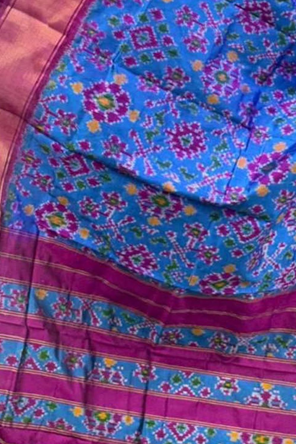 Blue Handloom Pochampally Ikat Pure Silk Dupatta - Luxurion World