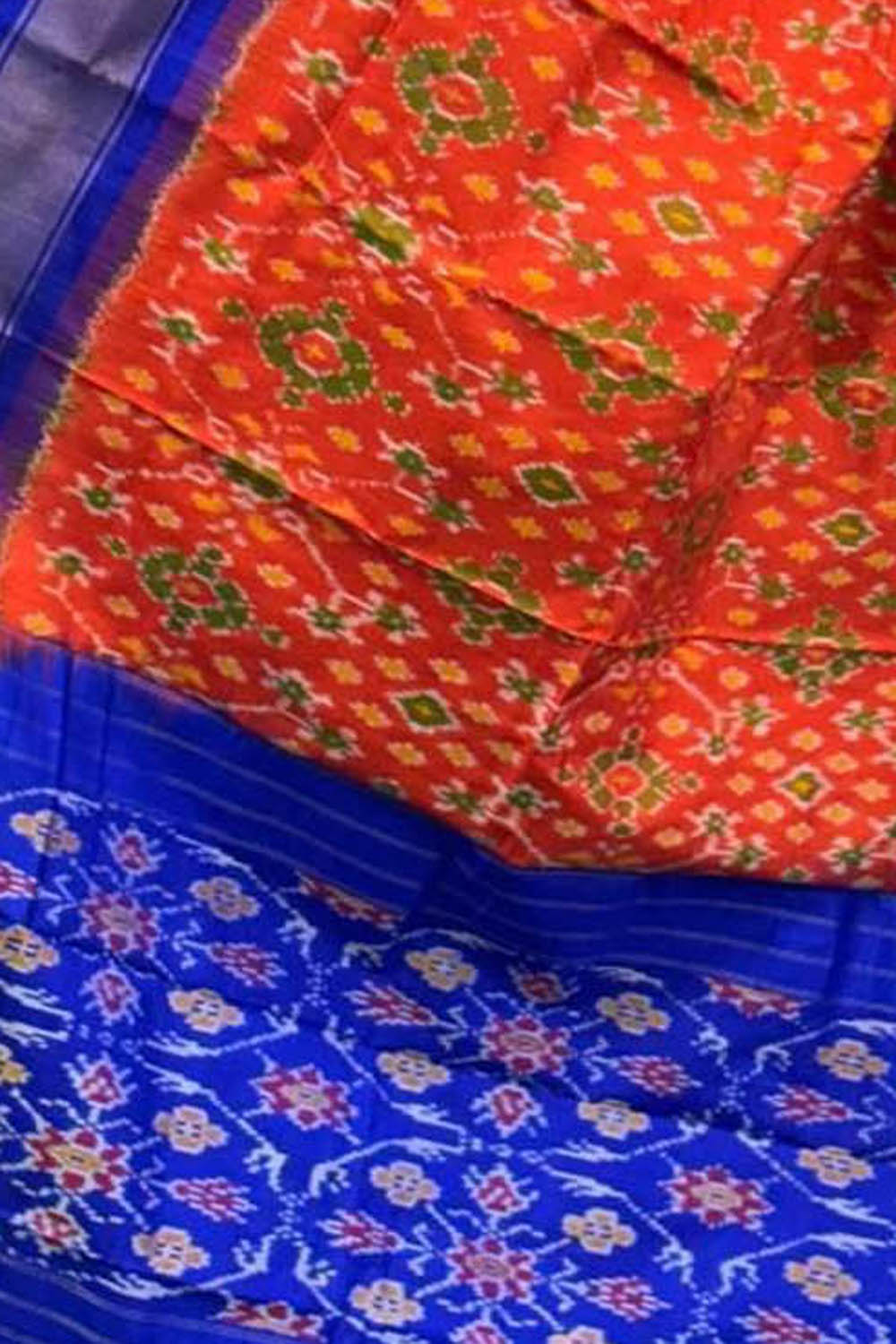 Red Handloom Pochampally Ikat Pure Silk Dupatta - Luxurion World