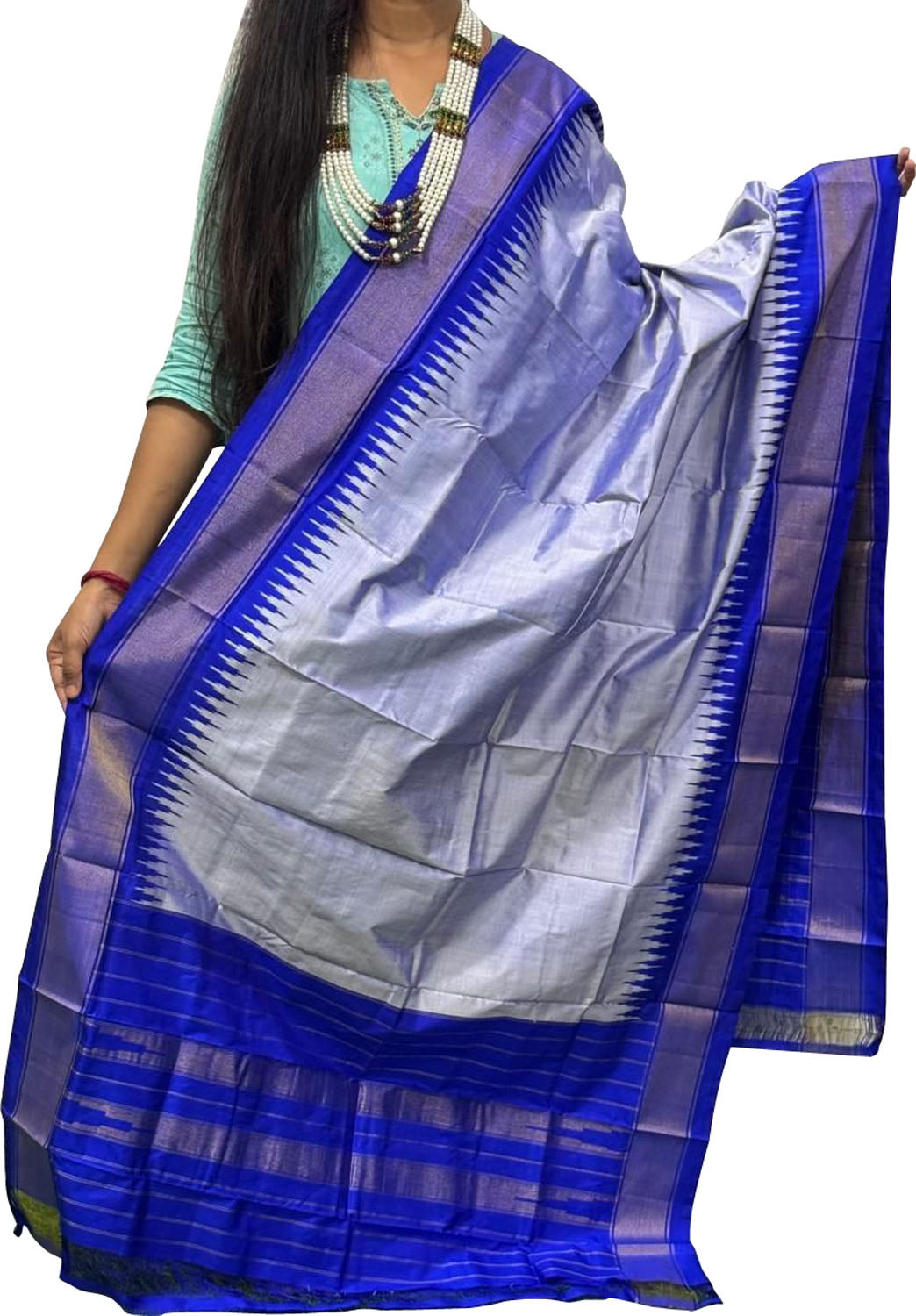 Elegant Grey Handloom Pochampally Ikat Pure Silk Dupatta - Luxurion World