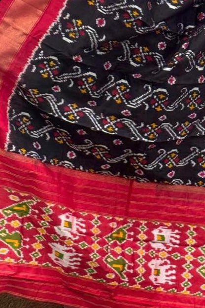 Black Handloom Pochampally Ikat Pure Silk Dupatta - Luxurion World
