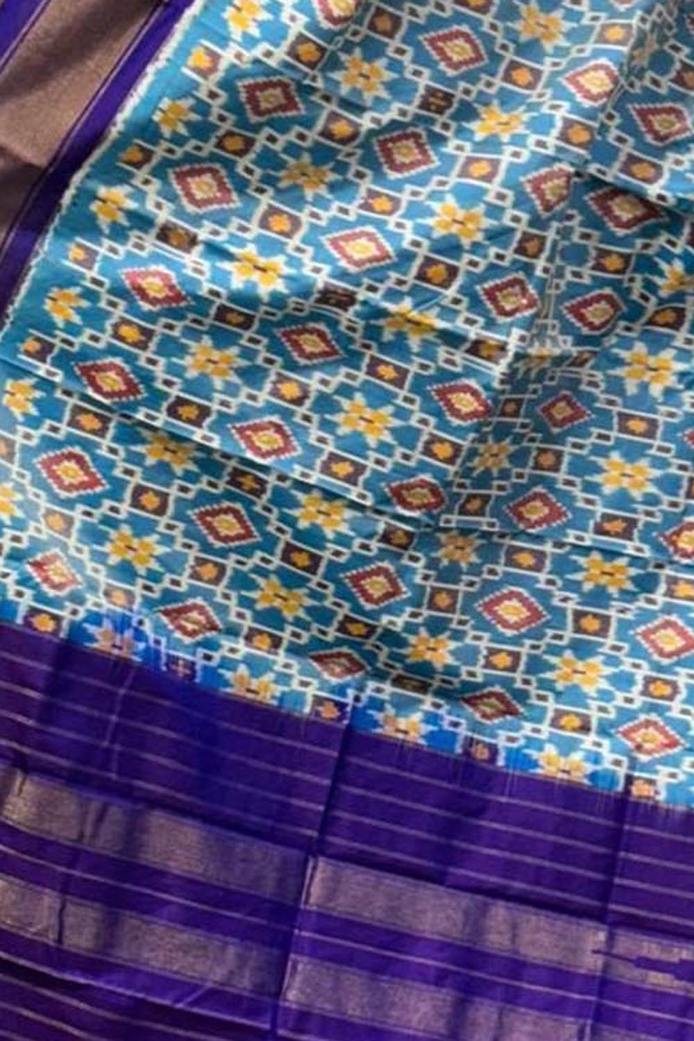 Blue Handloom Pochampally Ikat Pure Silk Dupatta - Luxurion World