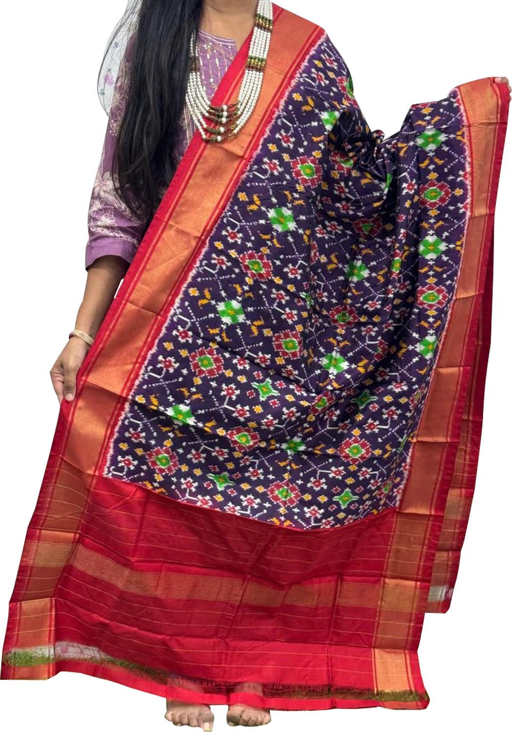 Blue Handloom Pochampally Ikat Pure Silk Dupatta - Luxurion World