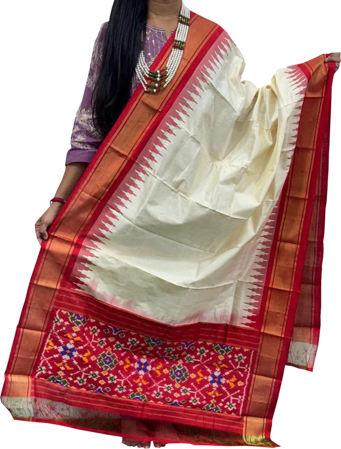 Pastel Handloom Pochampally Ikat Pure Silk Dupatta - Luxurion World