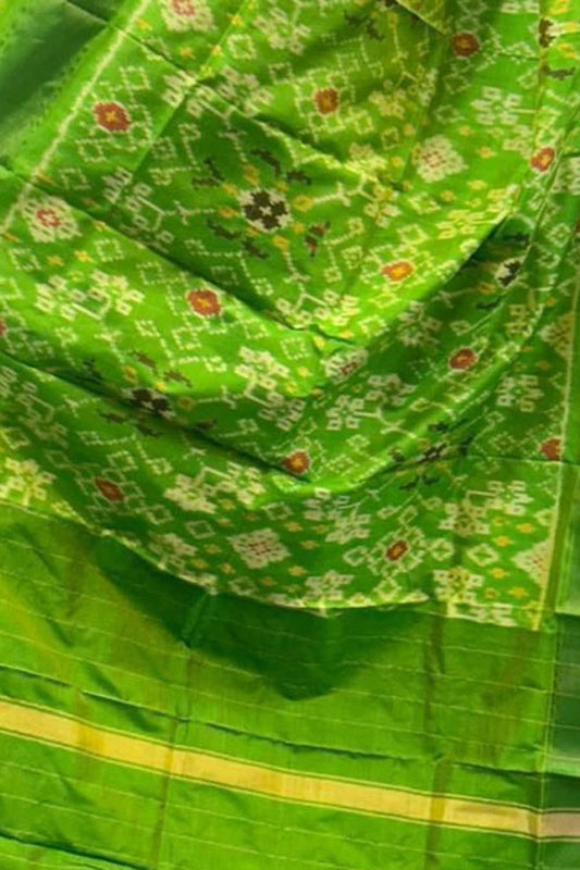 Green Handloom Pochampally Ikat Pure Silk Dupatta - Luxurion World