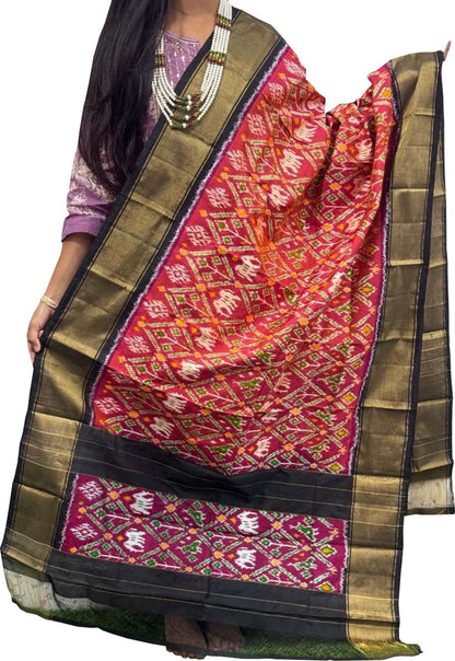 Multicolor Handloom Pochampally Ikat Pure Silk Dupatta - Luxurion World