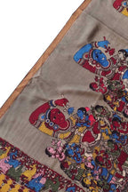 Stunning Grey Kalamkari Hand Painted Bangalore Silk Dupatta - Luxurion World