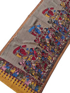 Stunning Grey Kalamkari Hand Painted Bangalore Silk Dupatta - Luxurion World