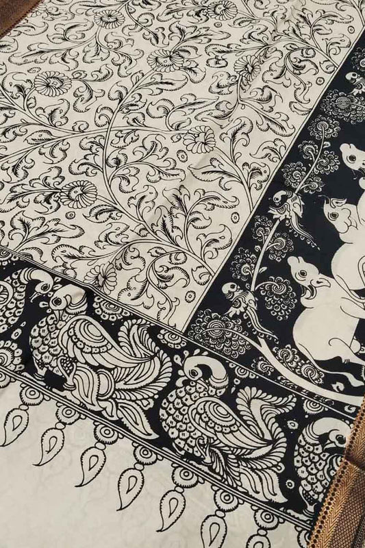 Elegant Hand Painted Kalamkari Silk Dupatta - Luxurion World