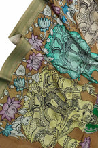 Multicolor Kalamkari Hand Painted Pure Bangalore Silk Dupatta - Luxurion World