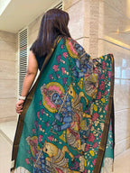 Multicolor Kalamkari Hand Painted Pure Bangalore Silk Dupatta - Luxurion World