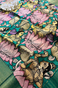 Multicolor Kalamkari Hand Painted Pure Bangalore Silk Dupatta - Luxurion World