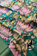 Multicolor Kalamkari Hand Painted Pure Bangalore Silk Dupatta - Luxurion World