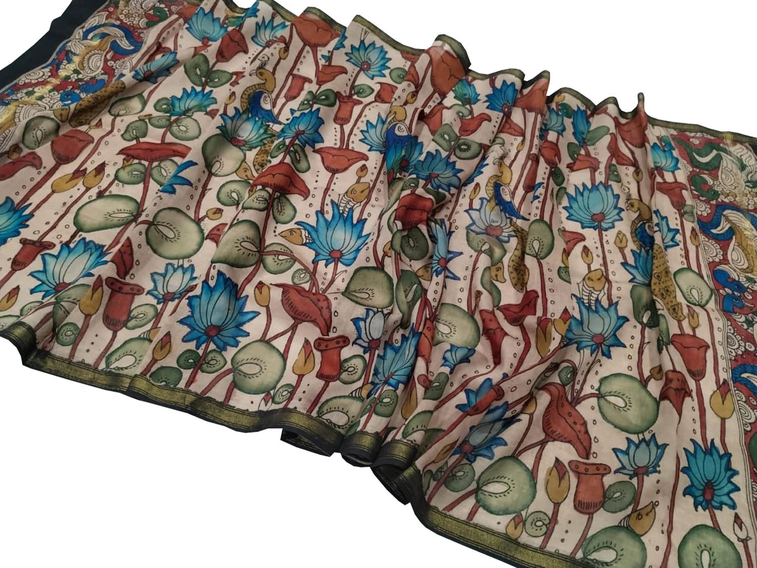 Vibrant Kalamkari Hand Painted Silk Dupatta - Luxurion World