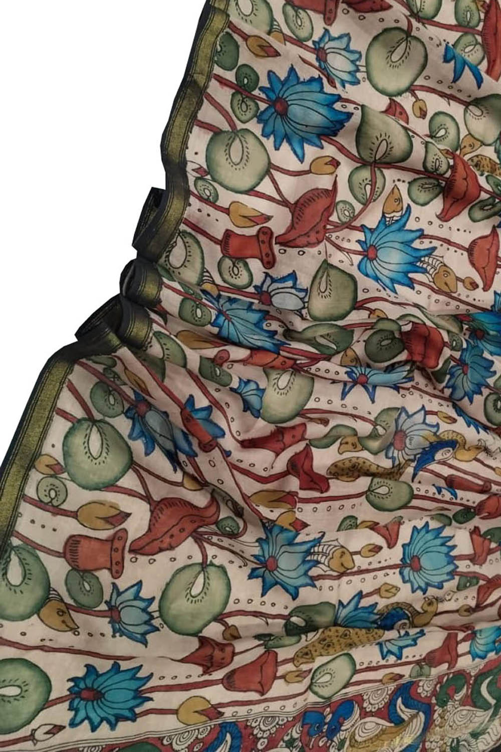 Vibrant Kalamkari Hand Painted Silk Dupatta - Luxurion World