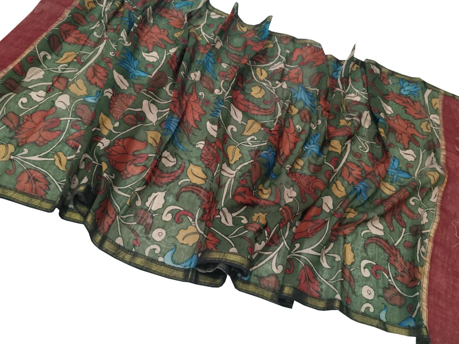 Vibrant Kalamkari Hand Painted Silk Dupatta - Luxurion World