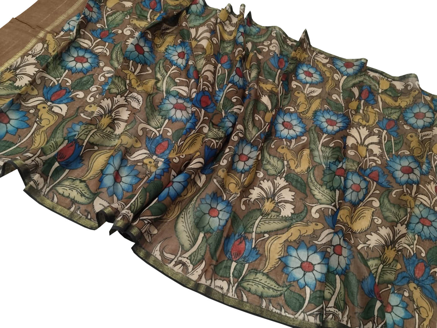 Vibrant Kalamkari Hand Painted Maheshwari Silk Dupatta - Luxurion World