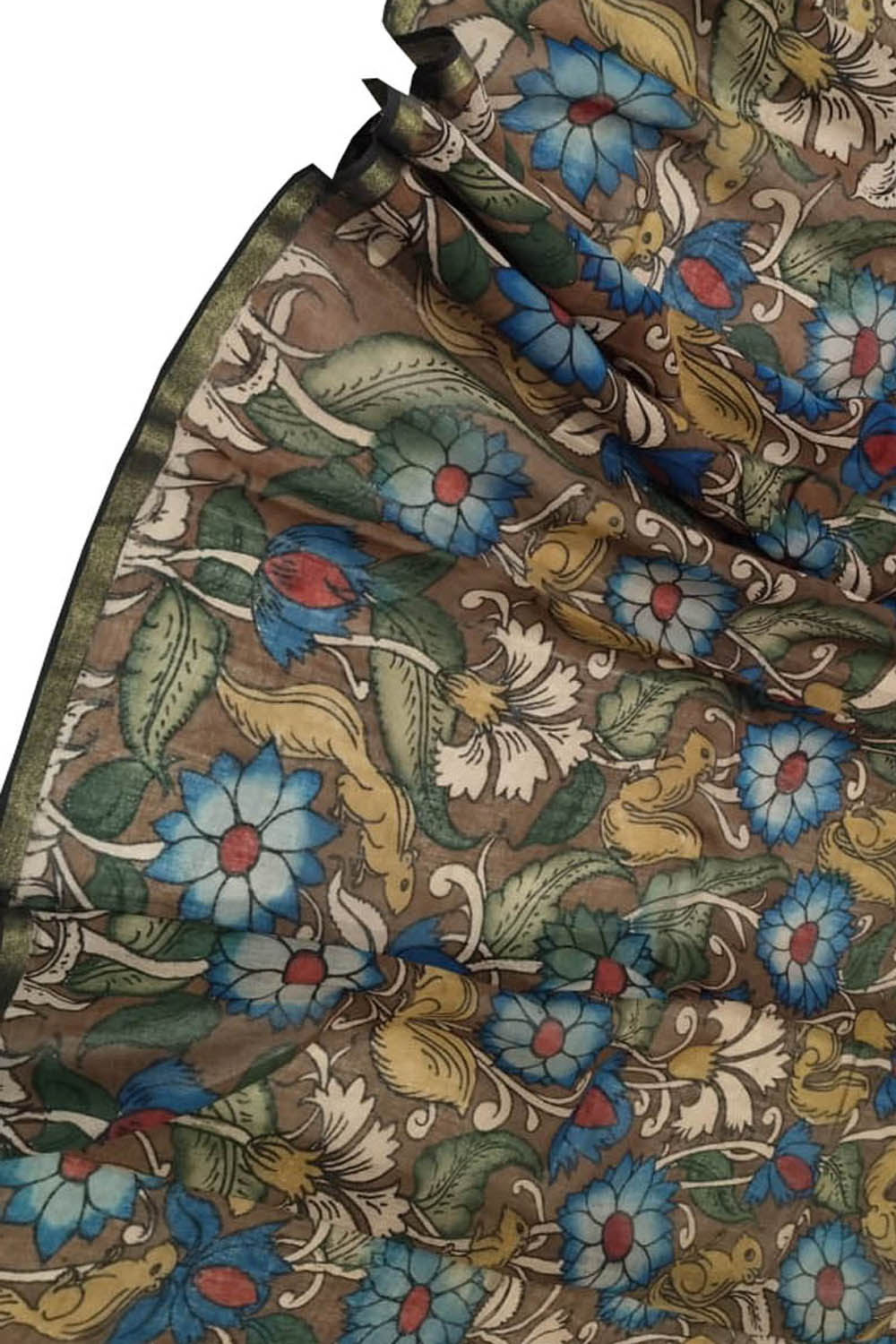 Vibrant Kalamkari Hand Painted Maheshwari Silk Dupatta - Luxurion World