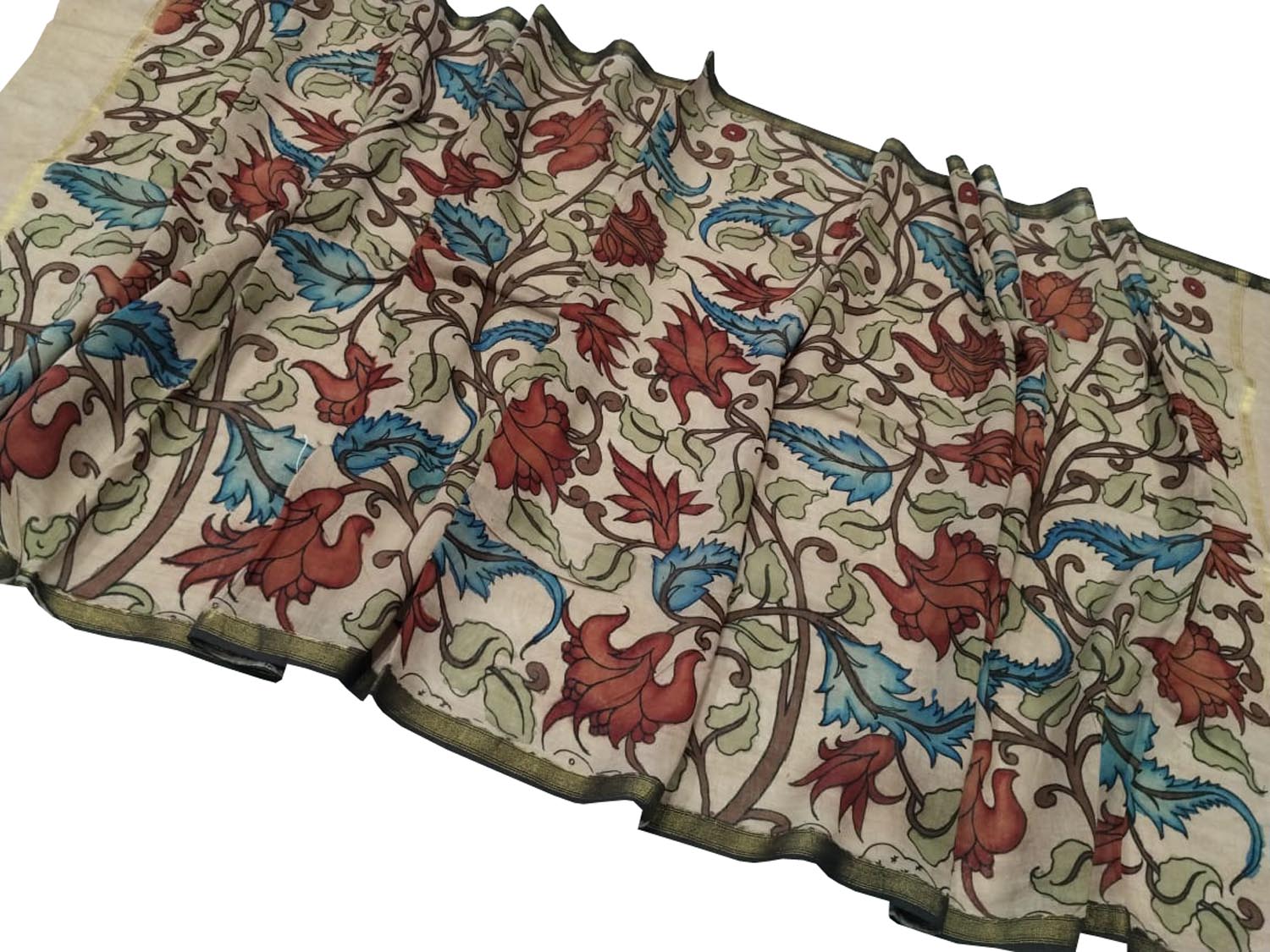 Vibrant Kalamkari Hand Painted Silk Dupatta - Luxurion World