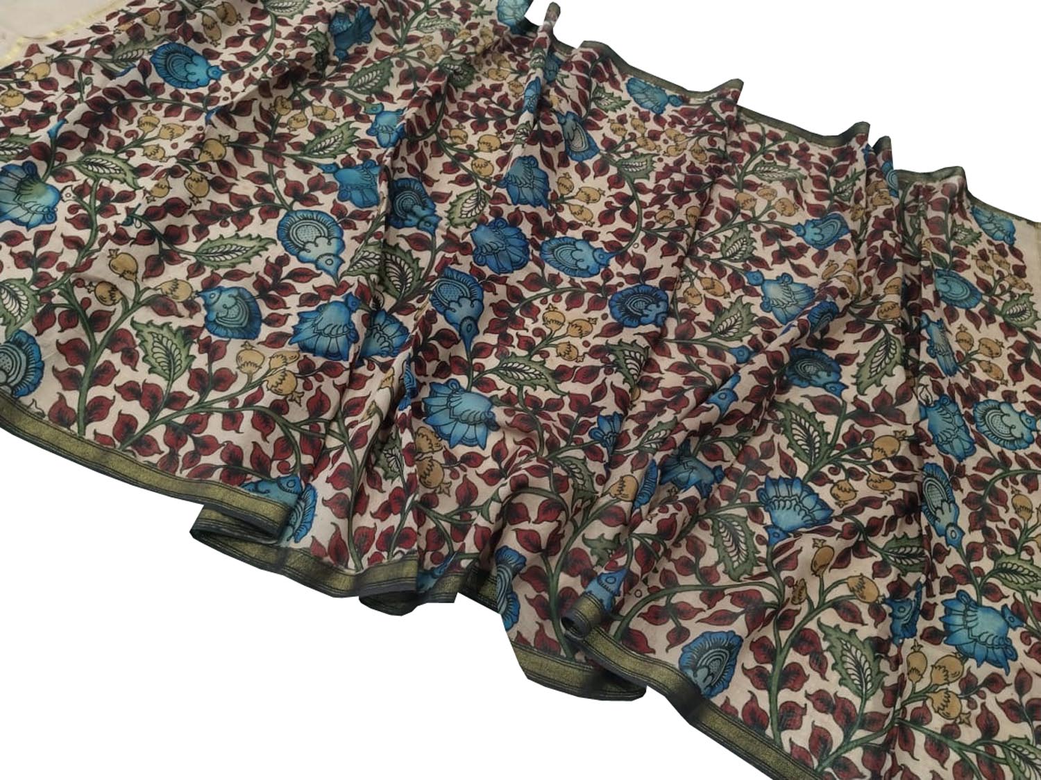 Vibrant Kalamkari Hand Painted Silk Dupatta - Luxurion World