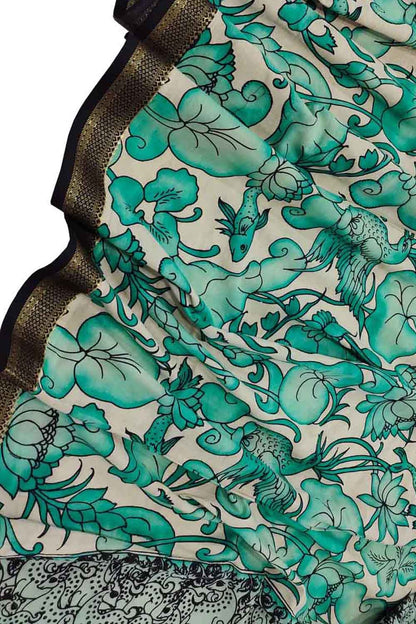 Pastel Kalamkari Hand Painted Cotton Dupatta - Luxurion World